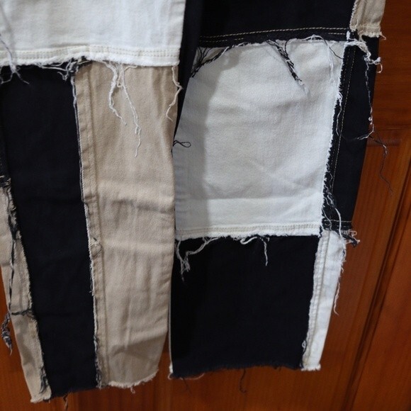 Crazy Cool Patchwork Mismatched Ragged Raw Edge Jeans Small Straight - Picture 10 of 11